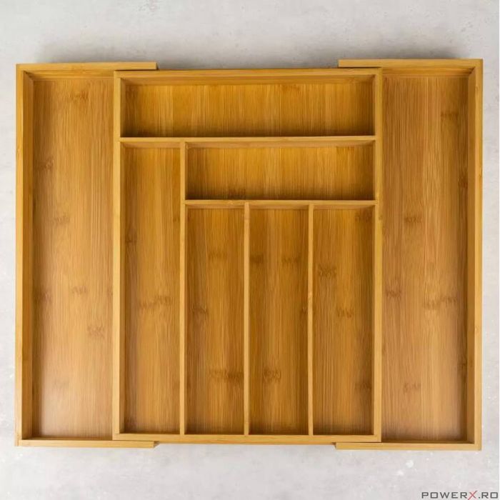 Cutie pentru tacamuri din bambus, cu 8 compartimente, pentru sertar,