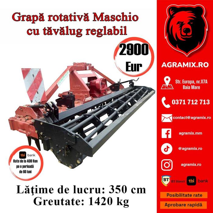 Grapa rotativa Maschio 3.5m cu tavalug reglabil SH Agramix