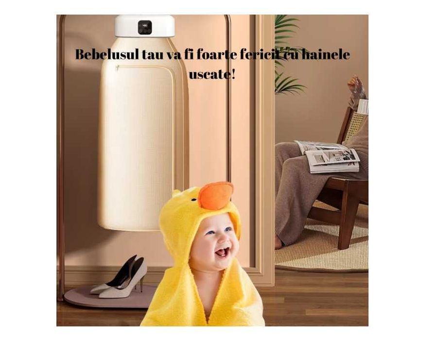 Uscator de rufe electric, pliabil cu sterilizare UV, ecran tactil