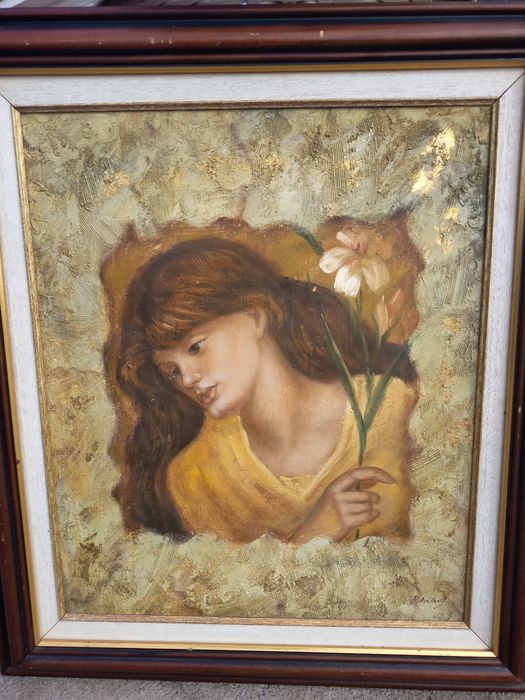 Tablou Autentic Portret Deosebit Lucrat Pe Panza În Foita De Aur