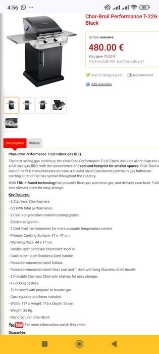 Gratar Char Broil Performance Tru Infrared Inox T22 Germania