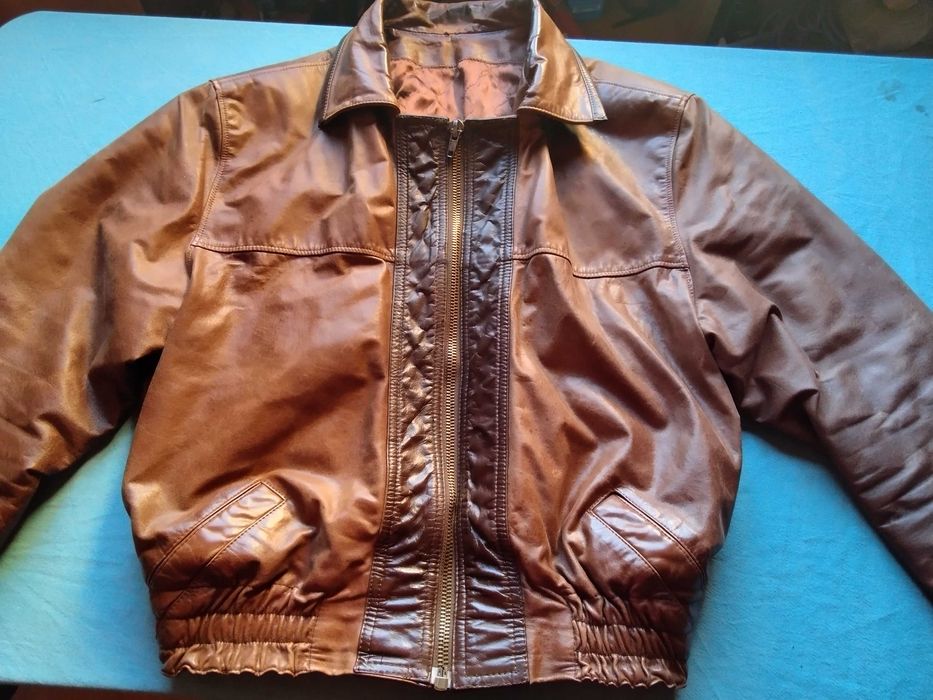 голямо мъжко тузарско яке XL от естествена кожа до кръста-ТОП ГЪН