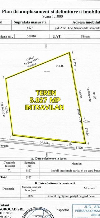 Teren intravilan  5.827 mp-Sântana-zonă industrială/comercială