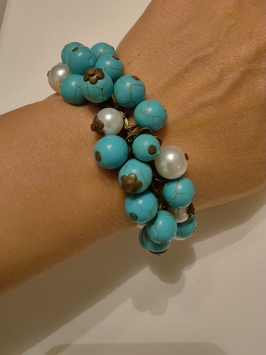 Браслет, бирюза, жемчуг.