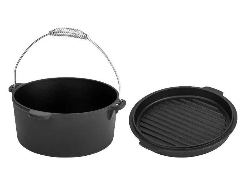 НОВА! Чугунена тенджера холандска фурна Dutch Oven 4.2 л с грил капак за барбекю и огън