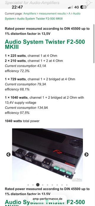 Двуканален усилвател Audio System Twister F2 500