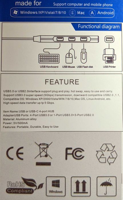 USB 3 HUB Multi Splitter Super Speed 4-портовый концентратор 5 Гбит/с