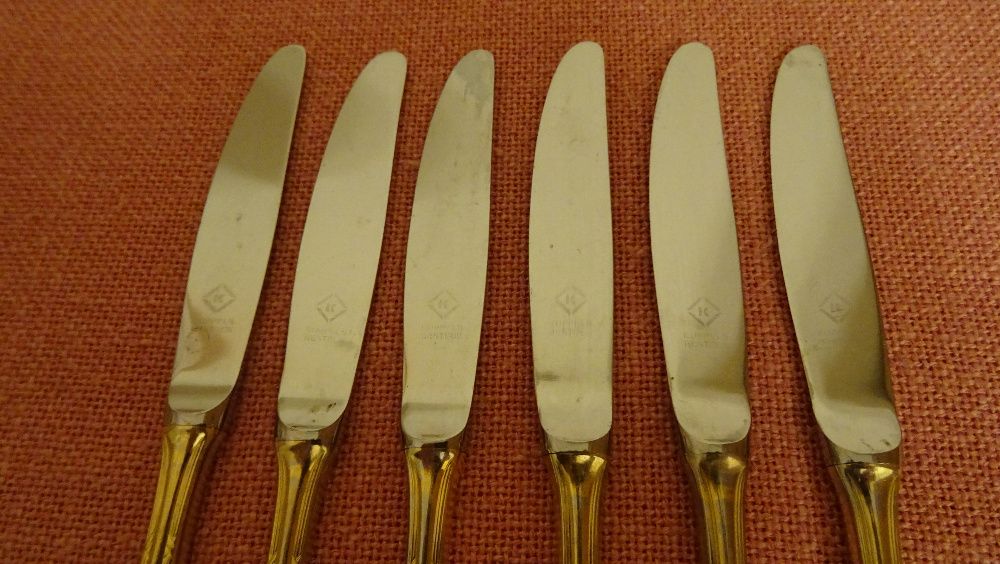 Solingen KUPPELS BESTECK , 
23/24 KARAT - 6 бр ножове с позлата