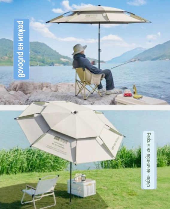 Чадър със странична тента диаметър 2.40м Uv защита 65 + Клапа