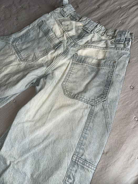 Bershka Дънки Adjustable Wide-Leg Balloon Carpenter Светлосини