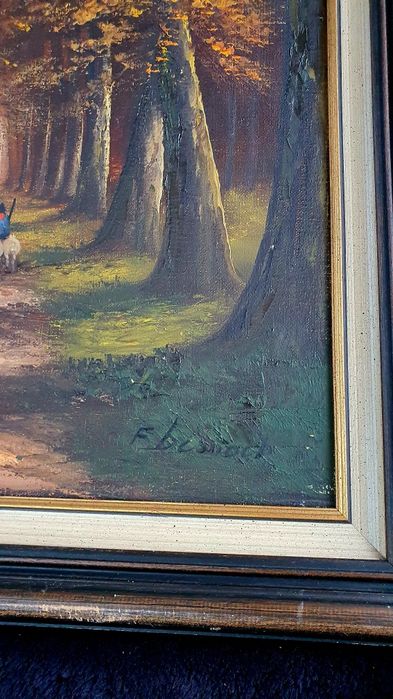 Vând tablou pictura in ulei pe pânză peisaj țărănesc cioban cu oi semn