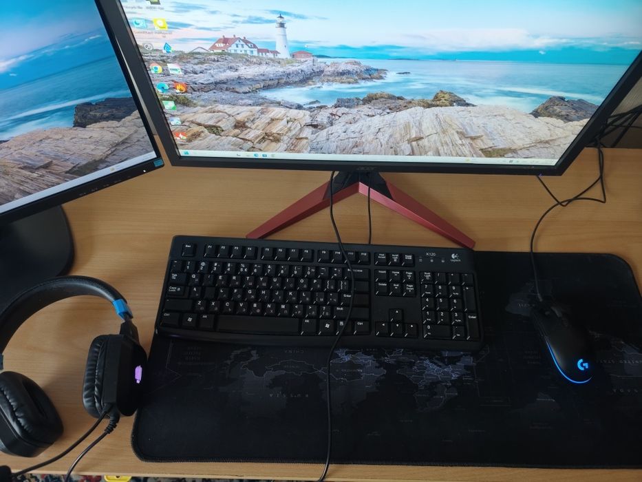 Компютър CPU 2600 16RAM 750 SSD 1TB HDD RTX 2060 2xМонитора KB/M