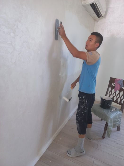 Побелка, покраска эмулься, левкас, мокрый шелк, ремонт, маляр