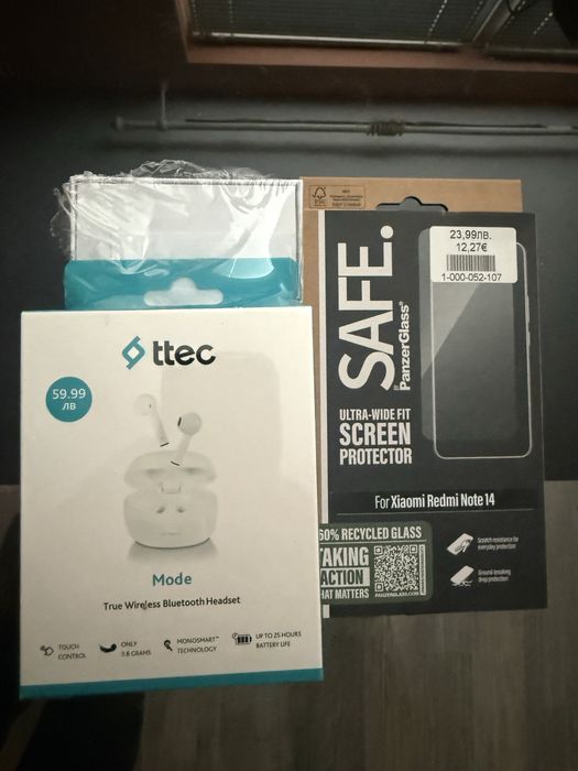 Xiaomi redmi not 14 с безжични слушалки и протектор,всичко чисто ново