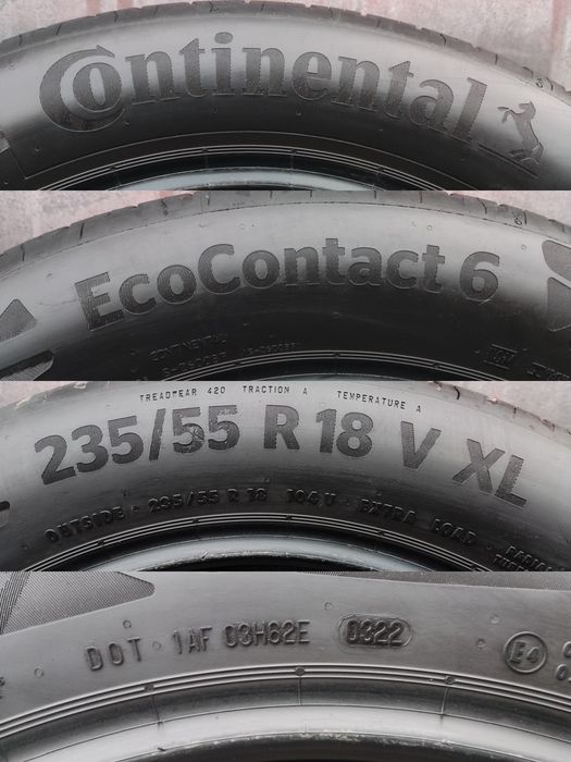 4бр. летни гуми 235/55/18 Continental Eco Contact 6, цена с включен монтаж за София 
dot22