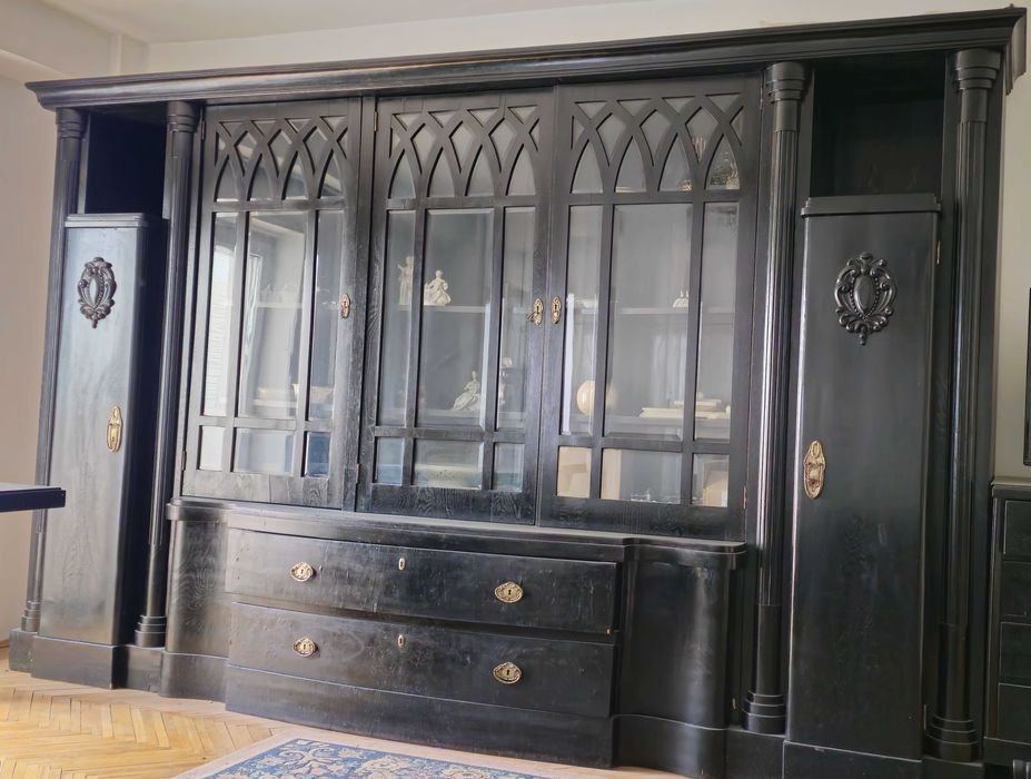 Biblioteca Lengyel neagra, vintage, lemn masiv