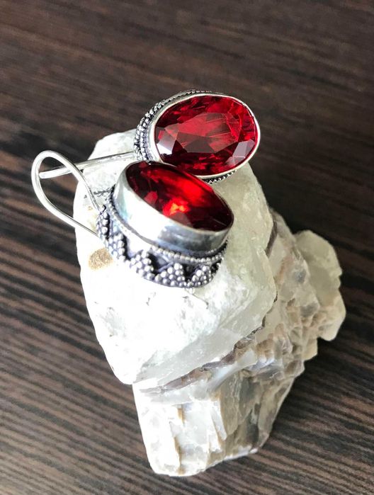 Cercei  Argint 925 Antichizati Vintage cu Pietre Semipretioase Granat