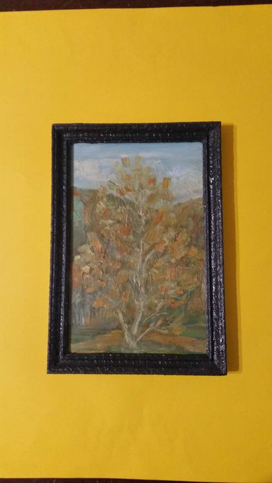 Златна есен в гората. Красива картина, рисувана с маслени бои.