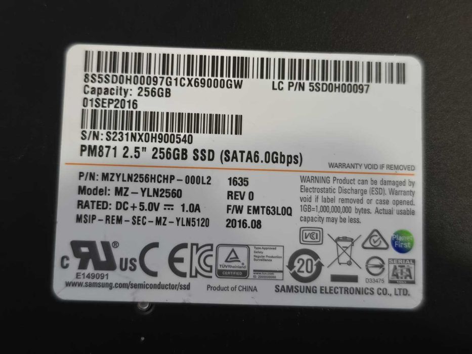 Solid State Drive (SSD) Samsung PM871 256GB 2.5" SATA III (6.0Gbps)
