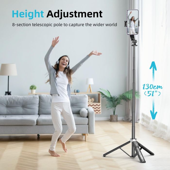 qirita 130см. селфи стик статив разтегателна стойка за мобилен телефон
