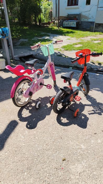 Bicicleta copii B'Twin Kids 500 (roți de 14 inch) +roti ajutatoare+  sonerie + cos