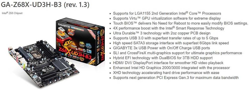 Дъно Дънна платка Gigabyte GA-Z68X-UD3H-B3 1155 DDR3 OVERCLOCK