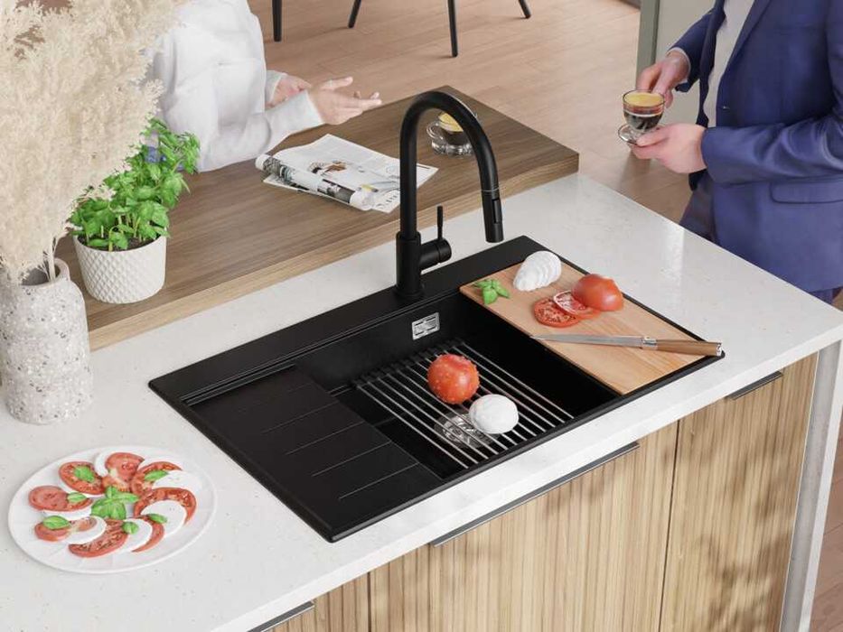 Черна гранитна кухненска мивка Сидни 780-60 Ergo Multilevel 780х500