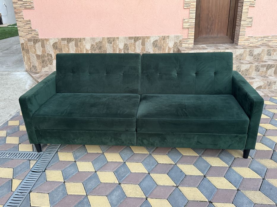 Canapea extensibilă tip Click-Clack, Verde Smarald, Catifea