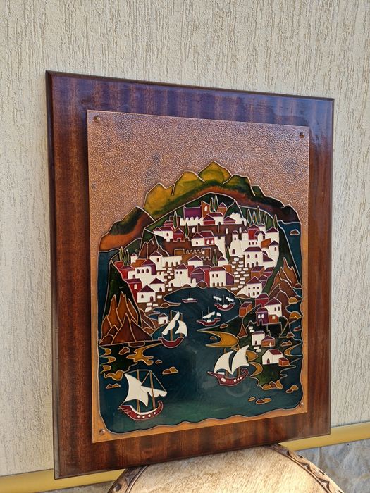 Голяма антикварна медна картина пано