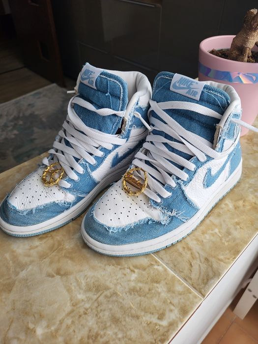 Jordan 1High og denim și piele mărimea 38