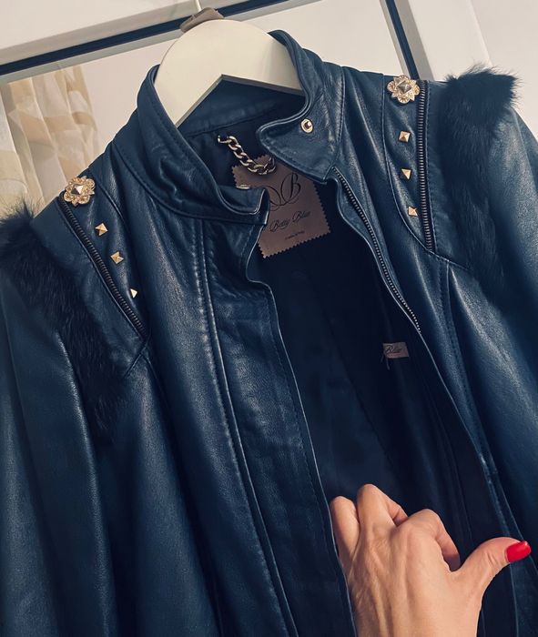 Geaca piele cu insertii de blana naturala