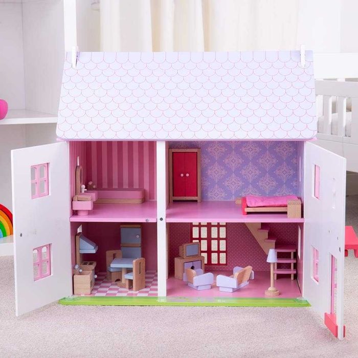 Дървена къща за кукли и игра на семейство Rose Cottage на BIGJIGS toys