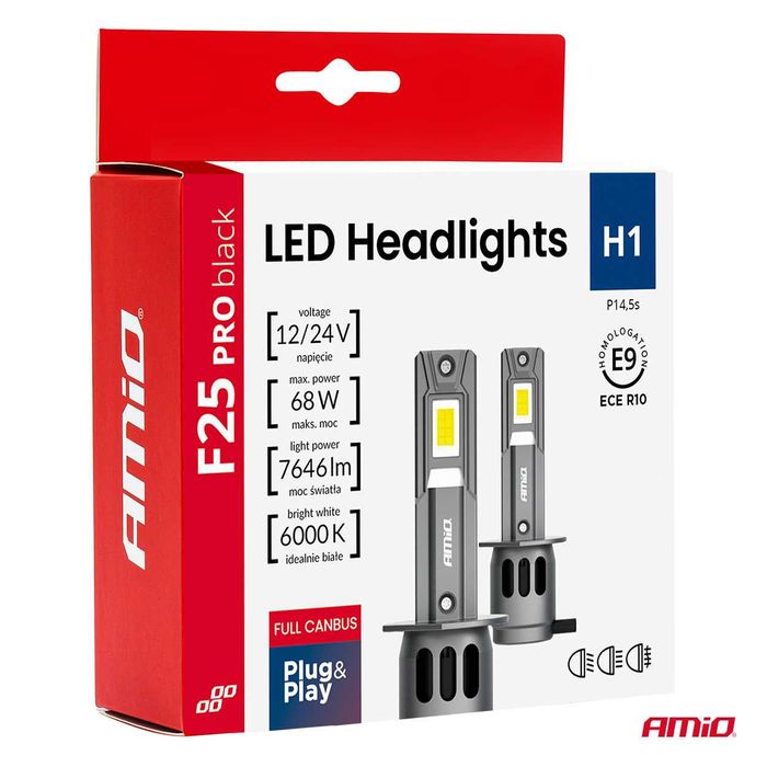 LED крушки H1 12/24V AMIO F25 PRO BLACK Edition Лед крушка FULL CANBUS