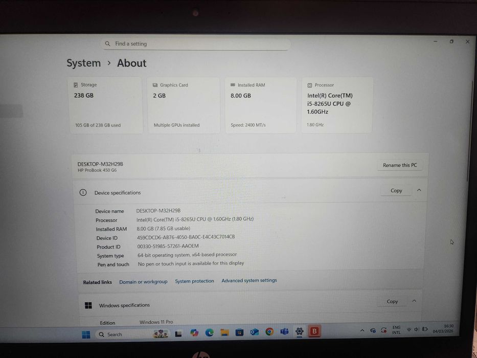 Laptop HP ProBook 450 G6 cu procesor Intel®Core™