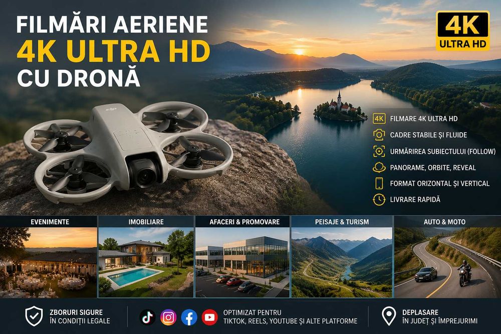 Servicii Profesionale Filmare 4K cu Drona | Pilot Autorizat | Evenimente | Imobiliare | Promovare