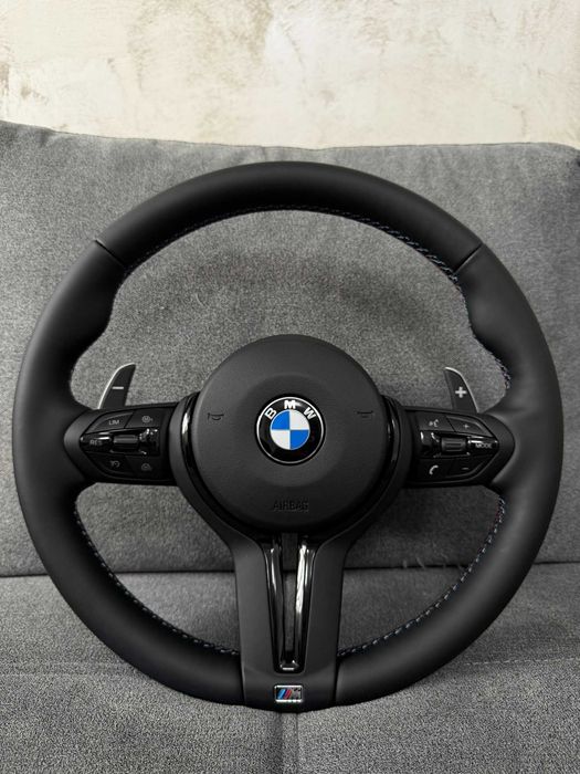 Volan BMW M Sport rotund Full Black padele Airbag inclus F01 F10 F30 F34 F36 F15 F16 E60 E70 E71 E84 E90