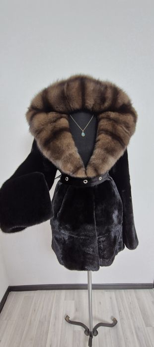 Норковая шуба капюшон Соболь