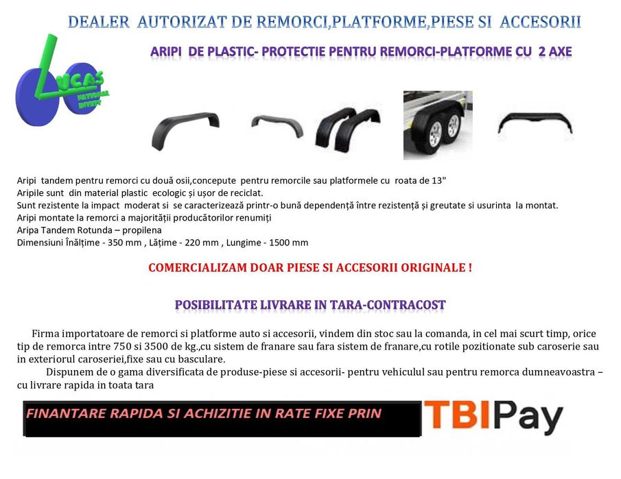 Aripa material plastic pentru remorci cu axe tandem