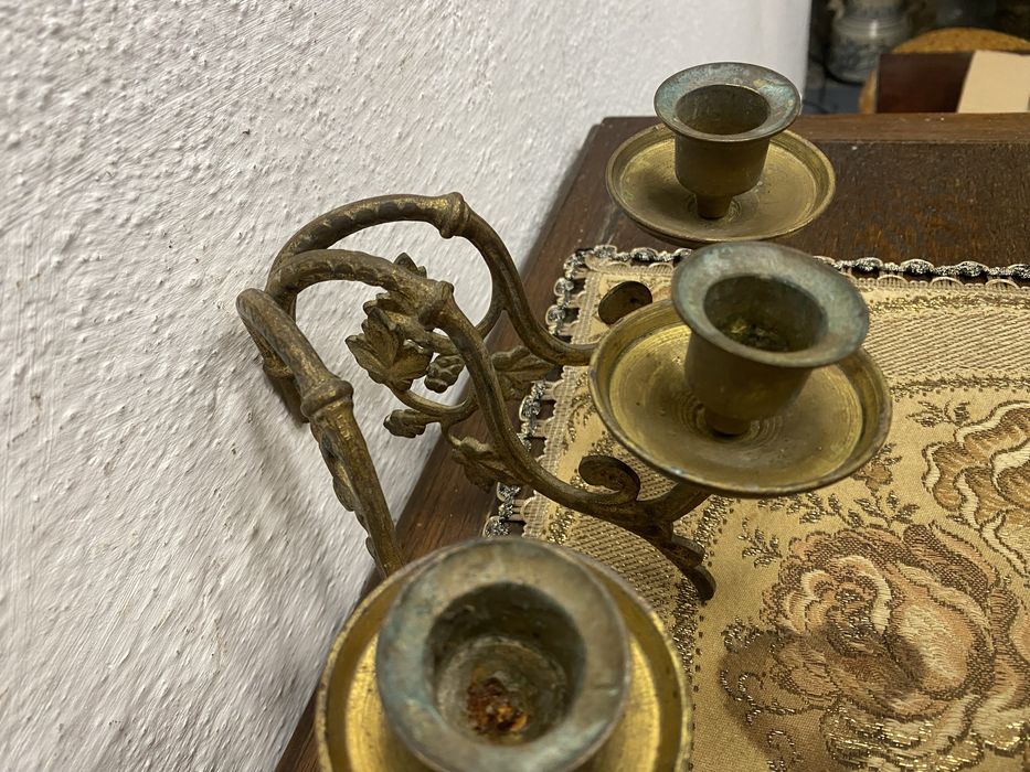 Френски стенни свещници месинг 3 рамена Франция 1950