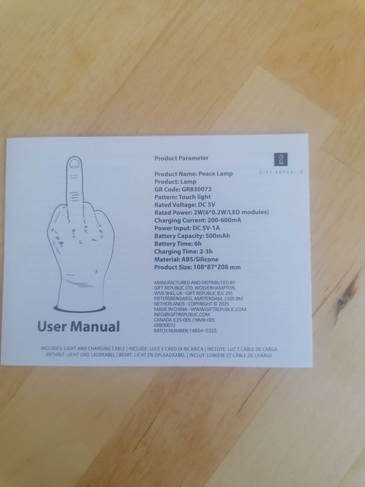 Lampă LED Gift Republic F* You Degetul Mijlociu - din Silicon – Lampă Decorativă Touch pentru Birou și Noptieră, Cadou Original Amuzant Prieteni