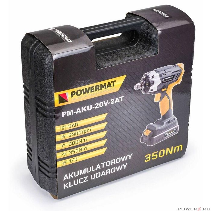 Pistol de impact, 1/2 350 Nm, acumulator 20V 2Ah, Powermat