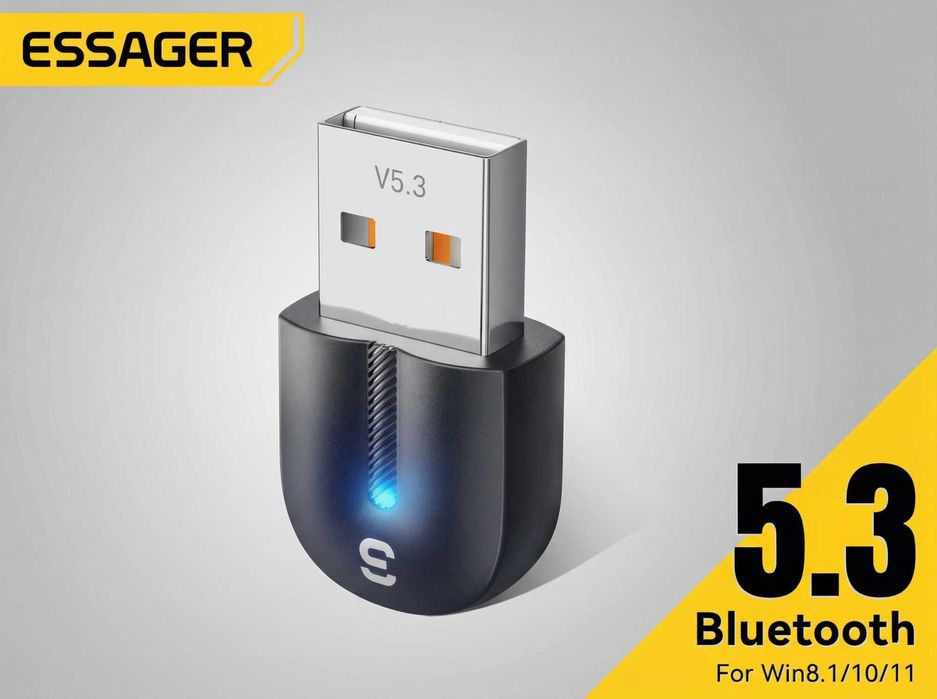 Essager USB Bluetooth 5.3 Адаптер за Компютър - Приемник за мишка, клавиатура и аудио adapter dongle