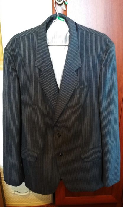 Пиджак мужской, тёмно-серый в полоску, размер 52, Польша