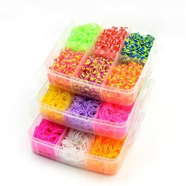 Кутия на 3 етажа 4500 ластици и пособия за плетене на гривни Loom Band