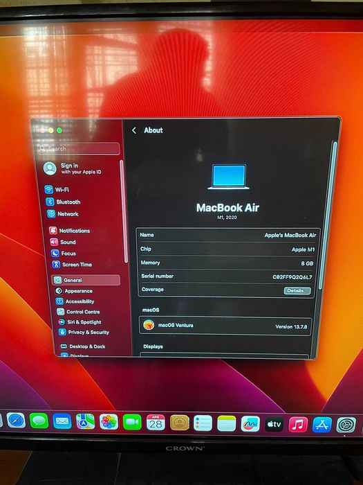 13" M1 Macbook Air A2337 Silver