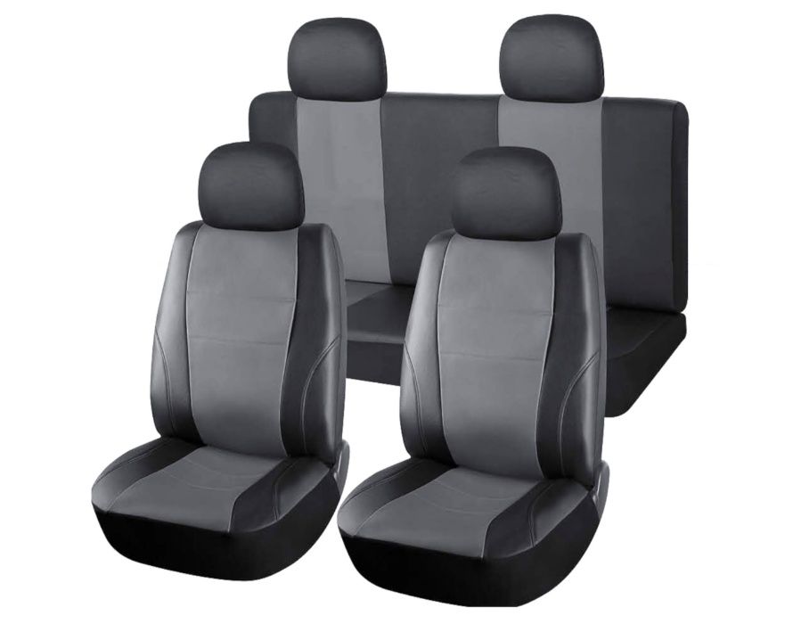 Пълен Комплект Калъфи Тапицерия За Автомобил Седалки Еко Кожа Сиво