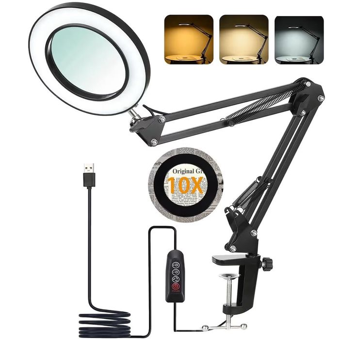 LED лупа с клипс и стойка 10X 72 LED - Димируема черна