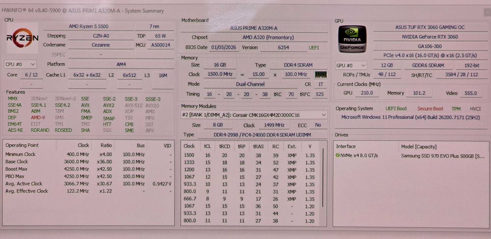 PC Gaming RTX 3060, R5 5500, 16gb, ssd 500