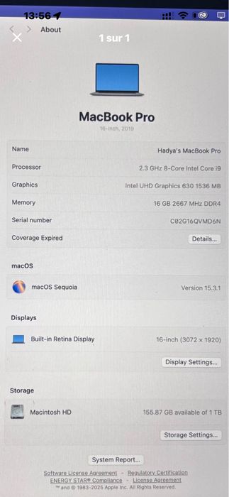 MacBook Pro 16 inch, 2019 (Core i9, 16GB RAM, 1TB SSD)