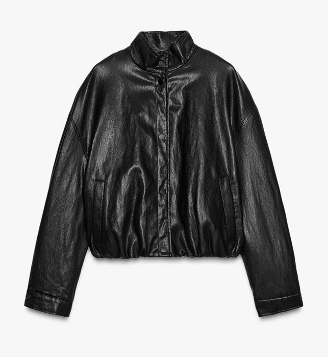 Модерно яке ZARA черно кожено и бежево велур